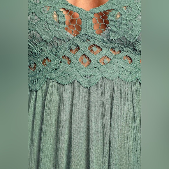 Free People Adella Slip Sage Blue Lace ruffle Teal Lace Mini Dress - Picture 5 of 10